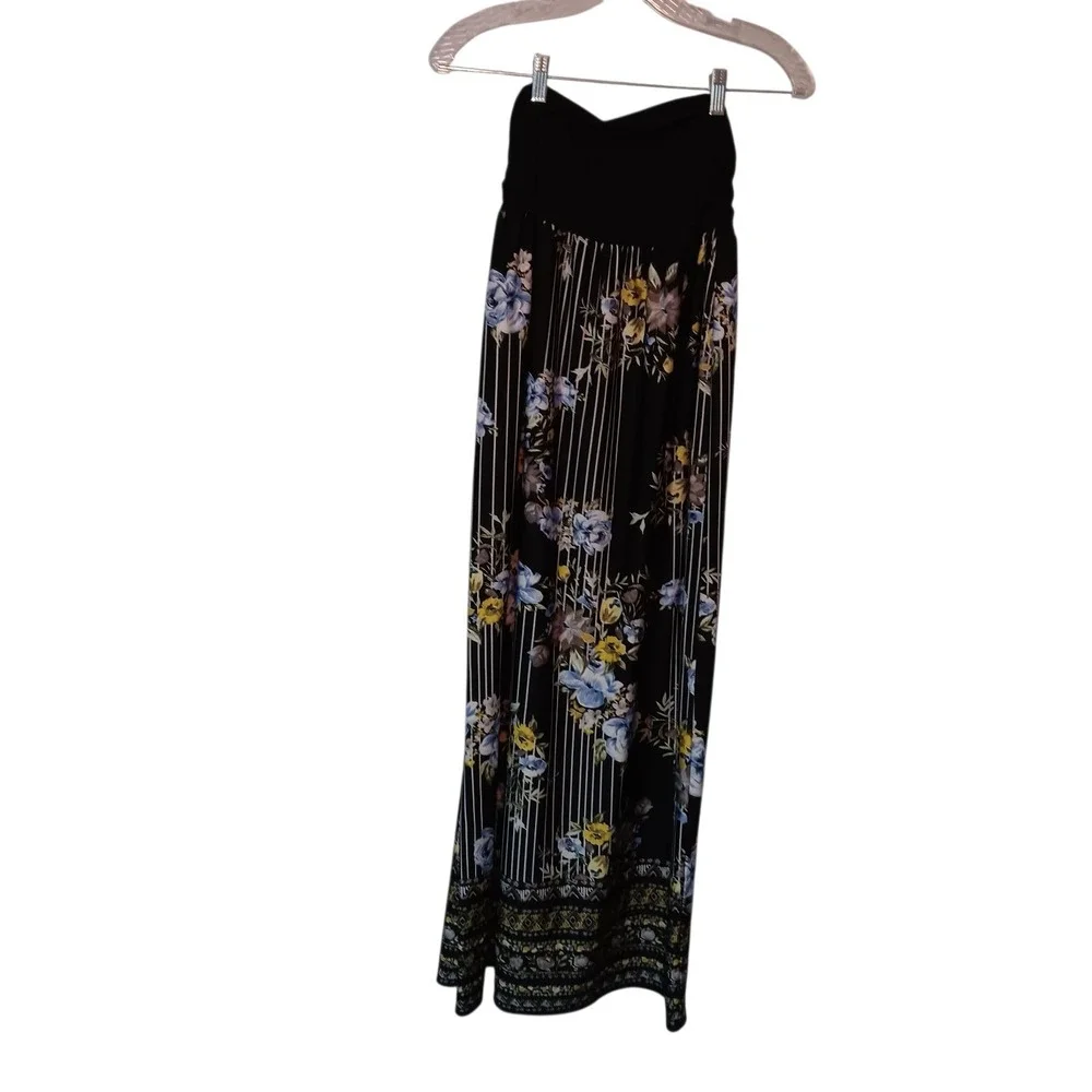 APT 9 Women's Strapless‎ Maxi Skirt XL Black Floral Boho Stretch Summer Pull On